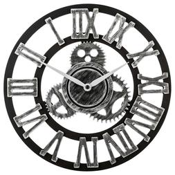 Retro Wall Clock Industrial Wooden Silent Gear Large 3D Rust