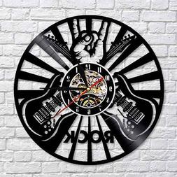 Rock Vinyl Record Wall Clock Music Guitar Gift Idea For Frie