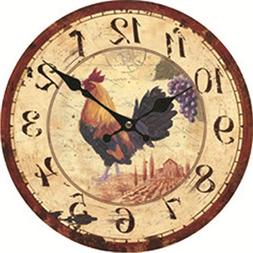 Moonluna Rooster Rustic Decor Clock Unique Round Wooden Farh
