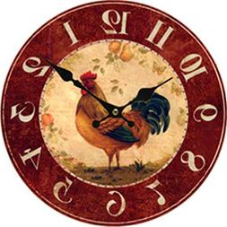 Moonluna Rooster Rustic Wooden Wall Clock Christmas Farmhous