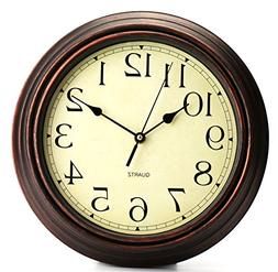 Bekith 12-Inch Round Classic Clock Retro Non Ticking Quartz 