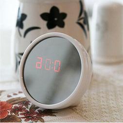 Round Digital LED Mirror Alarm Clock Table Time Bedside Cloc