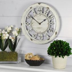 Rustic Antique Contour Wall Clock - Weathered White Finish -