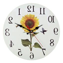 Rustic Battery Operated Wall Clock Sunflower Non Ticking Hom