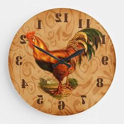 Moonluna Rustic Country Rooster Wooden Wall Clock for Living