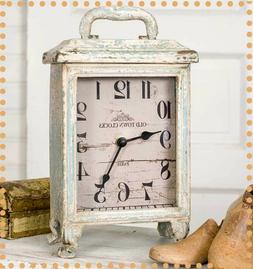 Rustic Distressed Farmhouse Style Carriage Clock for Tableto