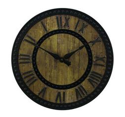 Zeckos Rustic Faux Wood Finish Round Wall Clock 15.5 inch