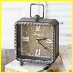 Rustic Metal Wood Glass "Vintage Time" Clock for a Desk Mant