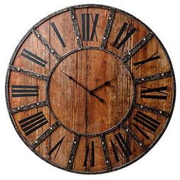 30" Rustic Wood Plank and Metal Frameless Farmhouse Wall Clo