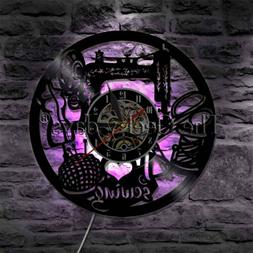 Sewing Vinyl Record Wall Clock Vintage Decor Art Handmade Ro