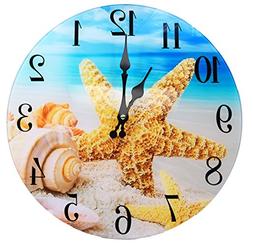 Shell Glass Wall Clock New 13"X 13" Home Wall Decor Coastal 
