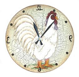 Signed, Ceramic Pottery ROOSTER WALL CLOCK, Battery Operated