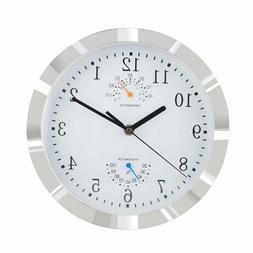 YUSOUND Silent Indoor Silver Wall Clock with Thermometer and
