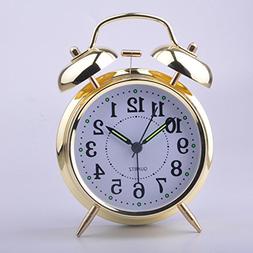 HITO&trade; 4" Silent Quartz Analog Twin Bell Alarm Clock with N
