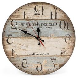 LOHAS Home 12 Inch Silent Vintage Design Wooden Round Wall C