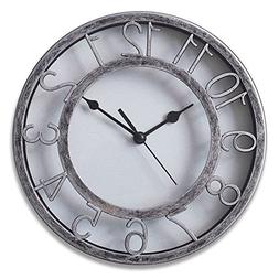 8" Silver Silent Wall Clock Non-ticking Wall Clock Round Rea