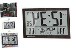 Slim Jumbo Auto-Set Atomic Full Calendar Digital Wall Clock 