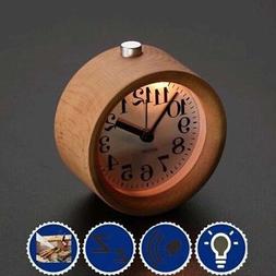 Small Alarm Clock with Night Light Wood Classic Round Silenc