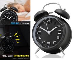 Small Analog Loud Alarm Clock Silent No Ticking Twin Bell Cl