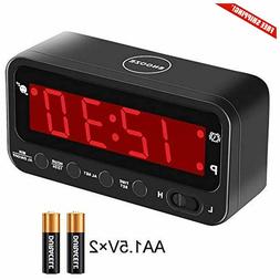 KWANWA Small Travel Clock LED Digital Alarm Clock Battery Op