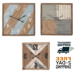 Square metal and wood wall clock 19" x 19" | 24" x 24" Rusti