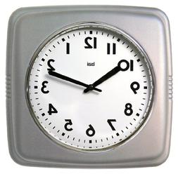 BAI Square Retro Wall Clock, 9.5", Satin Silver