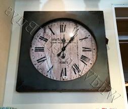 Square Wood Wall Clock Distressed Aged French Blue 29 sq Far