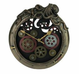 Steampunk 12.00" Timepiece Octopus Porthole Wall Clock With 