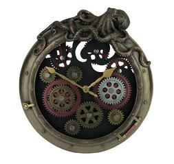Steampunk Bronze Finish Octopus Porthole Wall Clock With Mov
