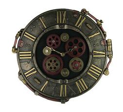 Steampunk Bronze Finish Rivet Plate Wall Clock With Moving G
