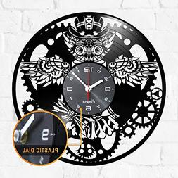 Steampunk Clock - Owl Vinyl Clock - Steampunk Owl - Industri