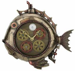 Steampunk Fish Wall Clock With Moving Gears 12" High Cold Ca