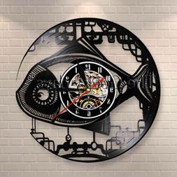 Steampunk Robot Fish Design Wall Clock Fish Vinyl Record Wal