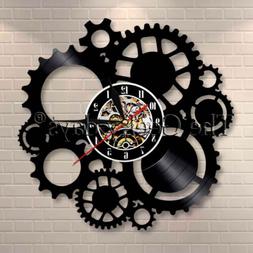 Steampunk Wall Clock Gears and Cogs Vinyl Record Wall Clock 