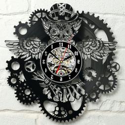STEAMPUNK WALL CLOCK Owl Vinyl Record Steampunk Gift For Wom