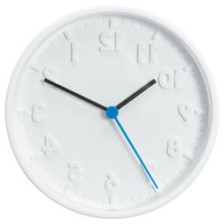 STOMMA Silent Wall Clock WHITE W/ BLUE & BLACK HANDS 7 3/4" 
