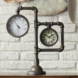 Strauss 17 1/4" High Industrial Table Clock with Thermometer