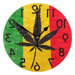 Naanle Stylish Marijuana Flag Print Round Wall Clock Decorat