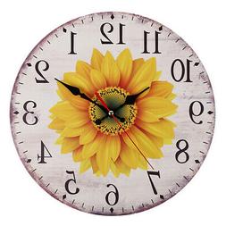 Sunflower Large Wall Clock Battery Operated Vintage Non Tick