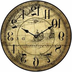 Tan Map Wall Clock  Antique Classic Look Perfect For Office