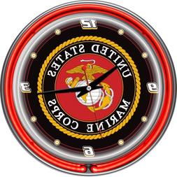United States Marine Corps Chrome Double Ring Neon Clock, 14