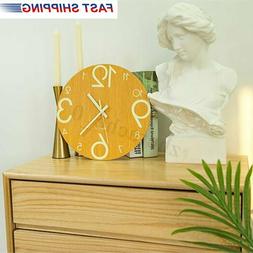 US 12'' Glow In The Dark Mute Wood Wall Clock For Home Bedro