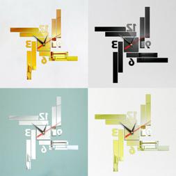 US Modern DIY Wall Clock 3D Mirror Surface Sticker Removable