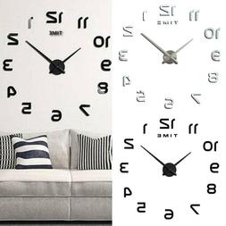 US Modern Large Wall Clock 3D Mirror Sticker Unique Big Numb