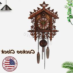 US Wood Cuckoo Clock Forest House Swing Wall Alarm Handcraft