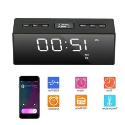 USB Digital LED Alarm Clock FM Ornaments Portable Battery Op