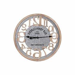 UTC57500Wood Round Wall Clock with "Old Town" Theme and Meta