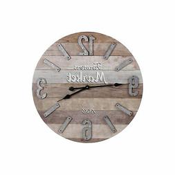 UTC57503Wood Round Wall Clock with Farmhouse Theme, Parquet 