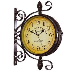 KiaoTime Vintage Double Sided Wall Clock Iron Metal Silent Q
