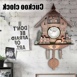 Vintage Handcraft Wood Cuckoo Wall Clock Tree House Auto Swi